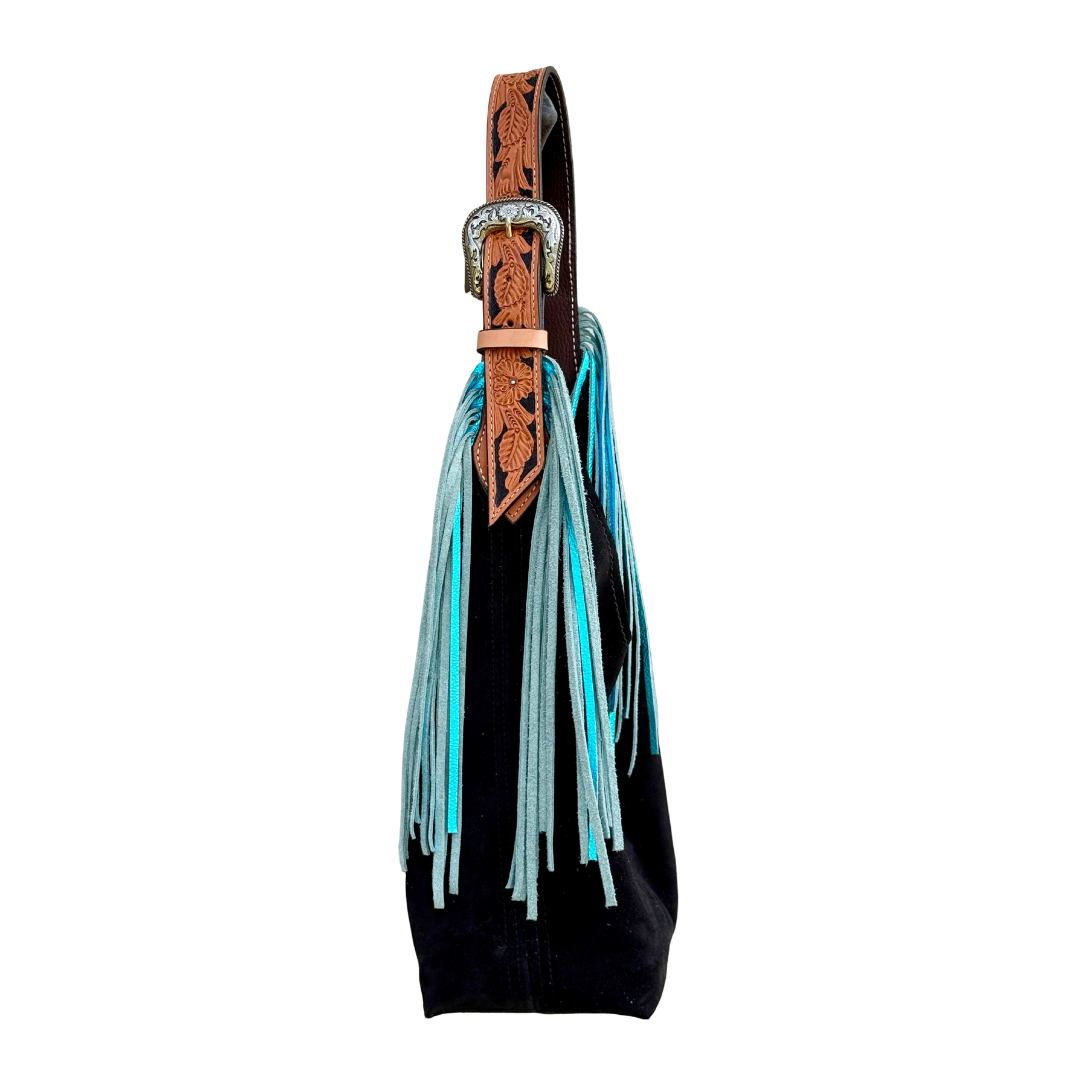 Belt Buckle Bag | Black w/ El pinto Strap & Fringe