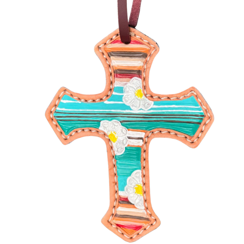 108-Serape Daisy Cross Golden Leather w/ floral & Paint