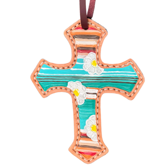 108-Serape Daisy Cross Golden Leather w/ floral & Paint