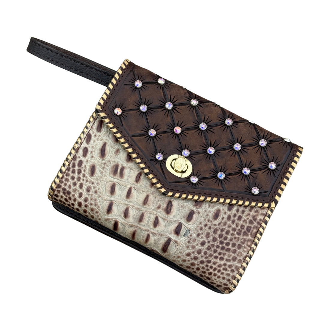 The  Wallet Clutch | Rhinestone & Coco Gator PRINT