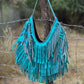 Handmade Suede Fringe Handbag | Rowdy Rag Bag  Metallic Turquoise
