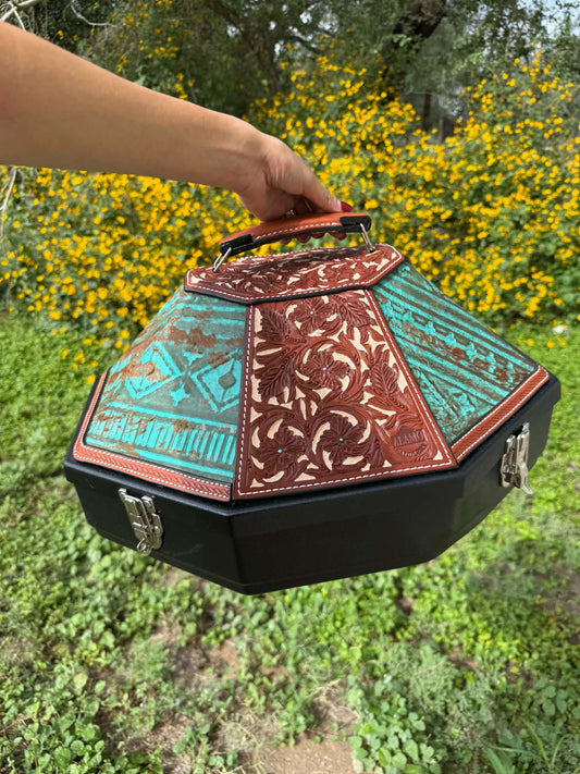 Leather Tooled Hat Can Carrier | Whiskey