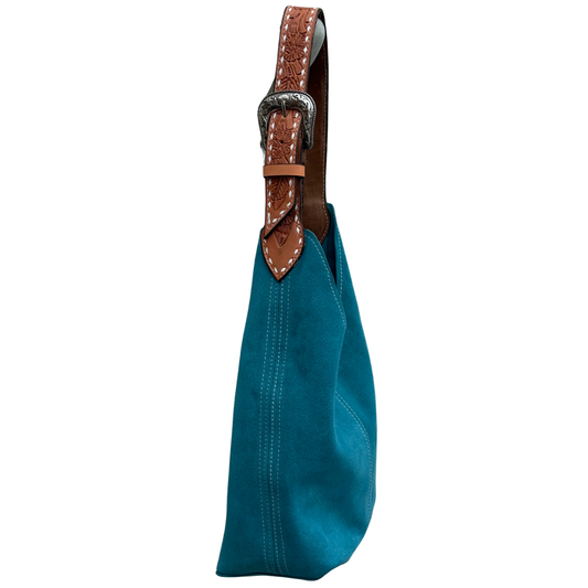 Darlin Duo - Teal With Floral tooled w/ White Buckstitch Strap