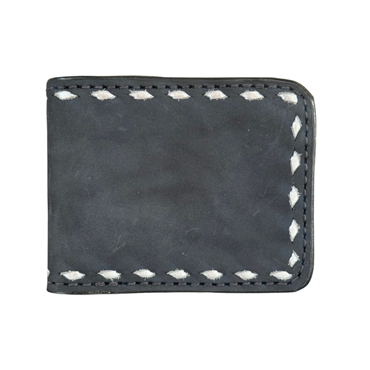 Bi-fold wallet rough out black leather with buckstitch