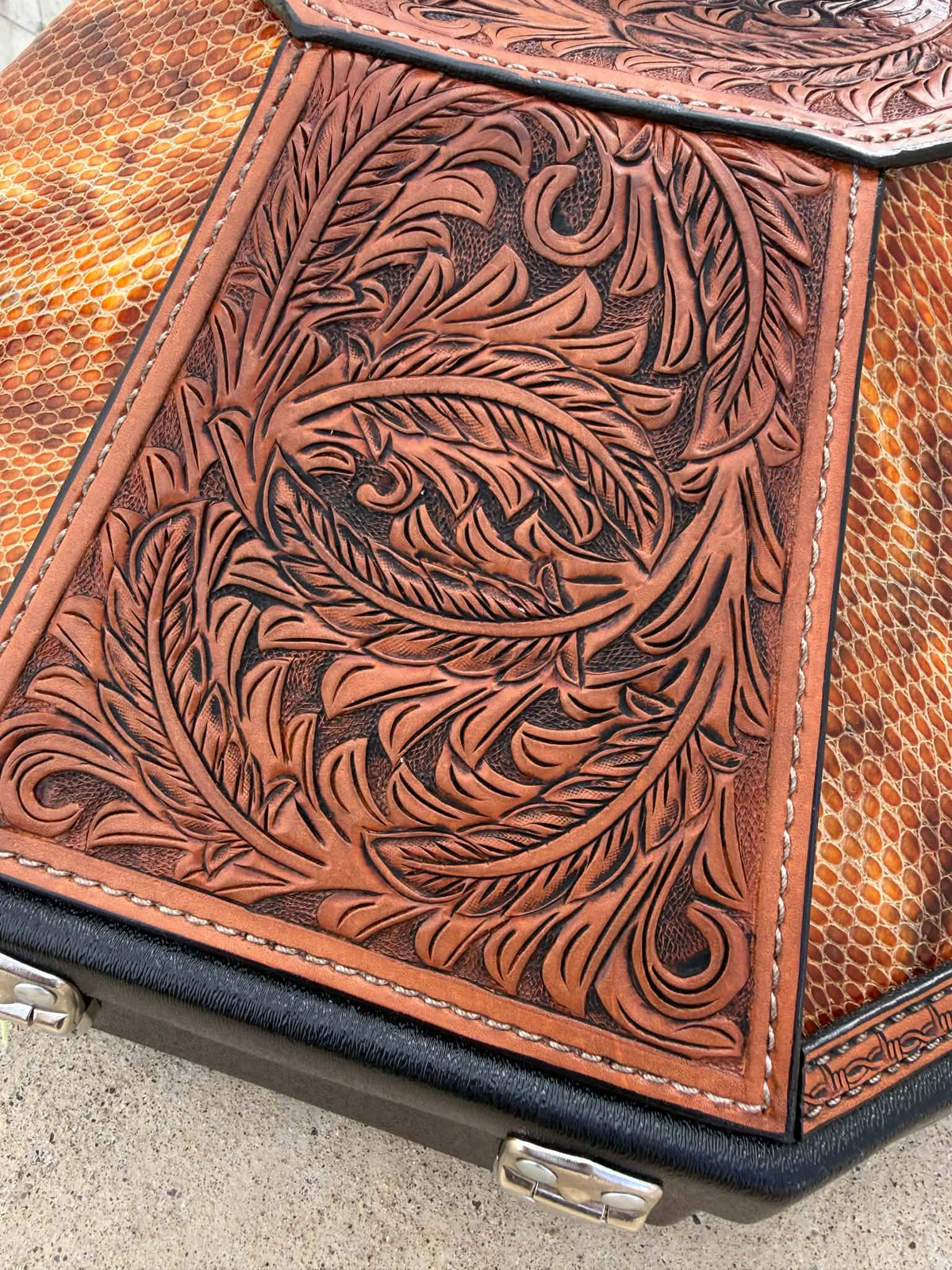 Leather Tooled Hat Can Carrier | Cowboy Feather