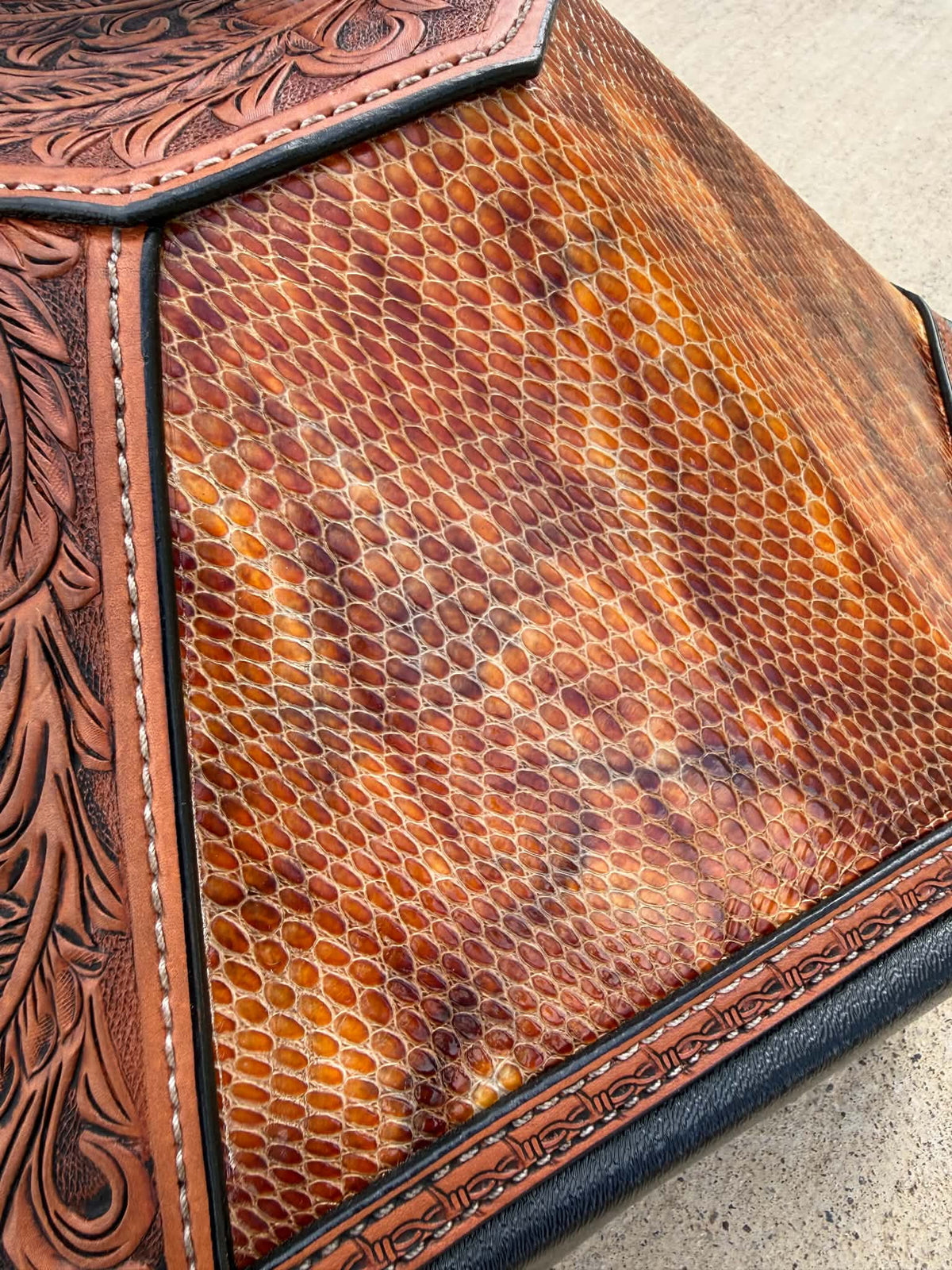 Leather Tooled Hat Can Carrier | Cowboy Feather