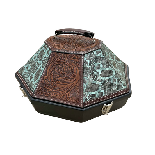 Leather Tooled Hat Can Carrier | Rose