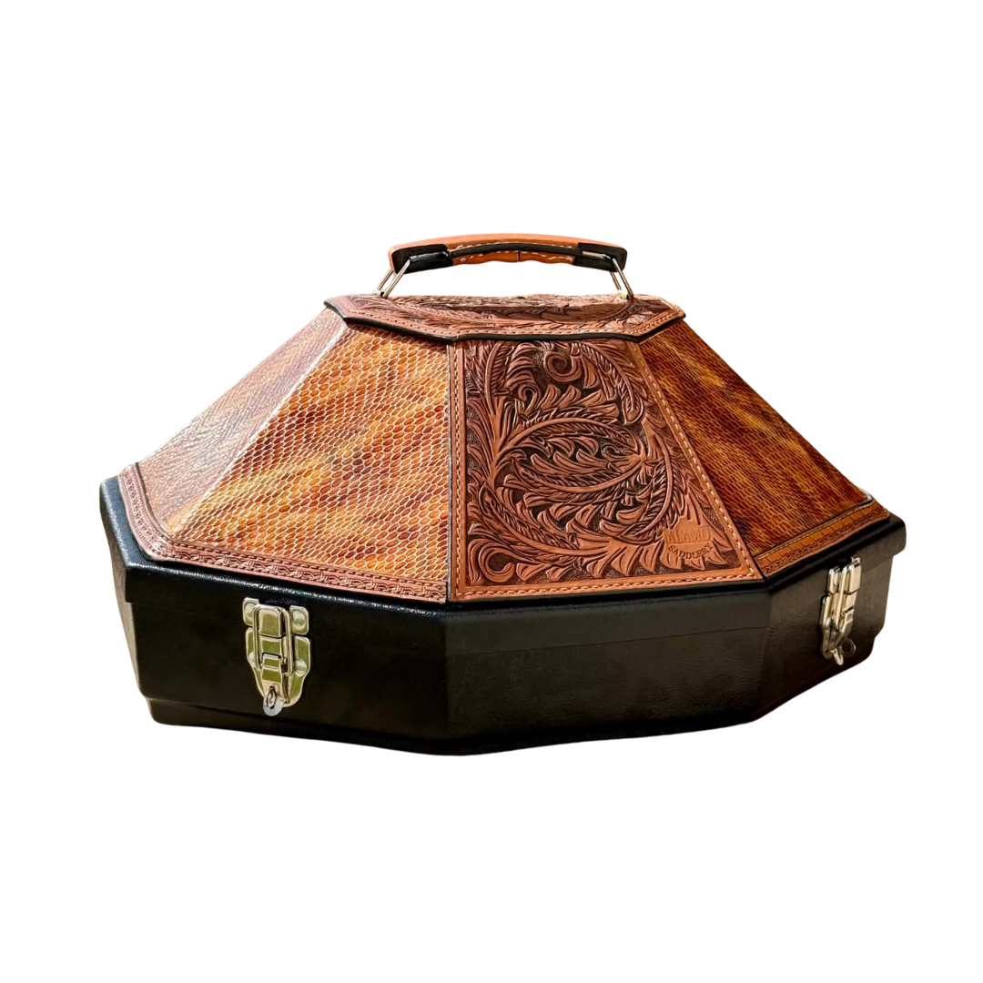 Leather Tooled Hat Can Carrier | Cowboy Feather