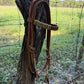 2971 1/2" Flat one ear headstall harness leather rawhide braiding with throat latch and suede beige tassel