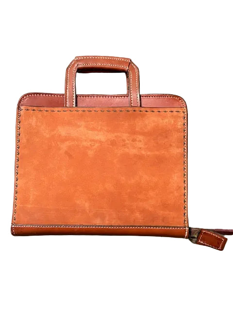 Cowboy Briefcase rough out toast leather with buckstitch