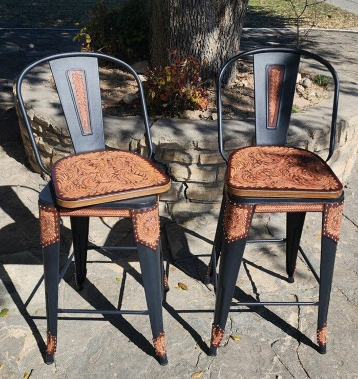 (PRE-ORDER) SET OF 2 SWIVEL  BAR STOOLS WITH TALL BACK "THE COWBOY FEATHER"