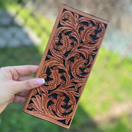 Floral Tooled Tally Book w/ Black Background Paint