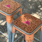 (PRE-ORDER) Set of 2 Bar Stools with Pink Buckstitch