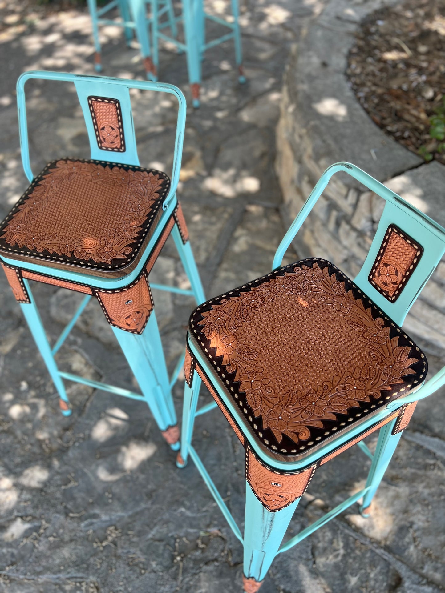 (STOCK!) SET OF 2 30" THE CINNAMON SWIVEL TURQUOISE  BAR STOOLS