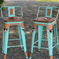 (STOCK!) SET OF 2 26" TURQUOISE SWIVEL  BAR STOOLS WITH TEXAS STATE INLAY