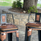 (STOCK!) SET OF 2 BLACK SWIVEL  BAR STOOLS WITH COW SUEDE INLAY