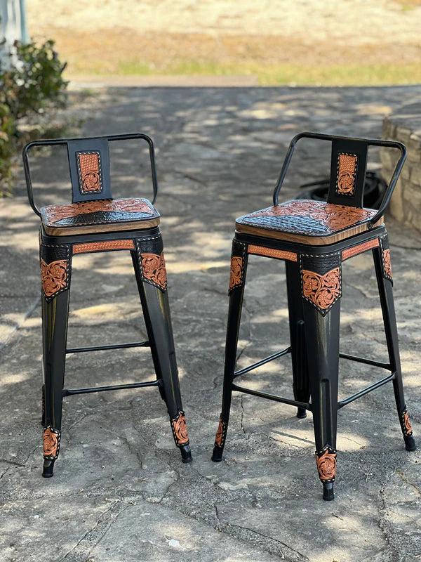 (STOCK!) SET OF 2 30" Black Gator Bar stools w/ black short back bar stools