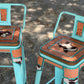 (STOCK!) SET OF 2 26" TURQUOISE SWIVEL  BAR STOOLS WITH TEXAS STATE INLAY