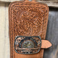 Buckle Holder in Golden leather w/ Cowboy feather tooling