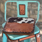 (STOCK!) SET OF 2 TURQUOISE SWIVEL  BAR STOOLS WITH COW SUEDE INLAY