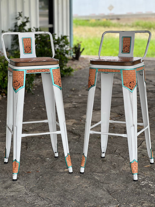 (PRE-ORDER) SET OF 2 WHITE SWIVEL  BAR STOOLS WITH EL PINTO