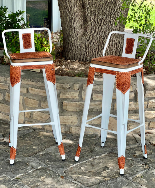 (PRE-ORDER) SET OF 2 WHITE SWIVEL  BAR STOOLS WITH THE COWBOY