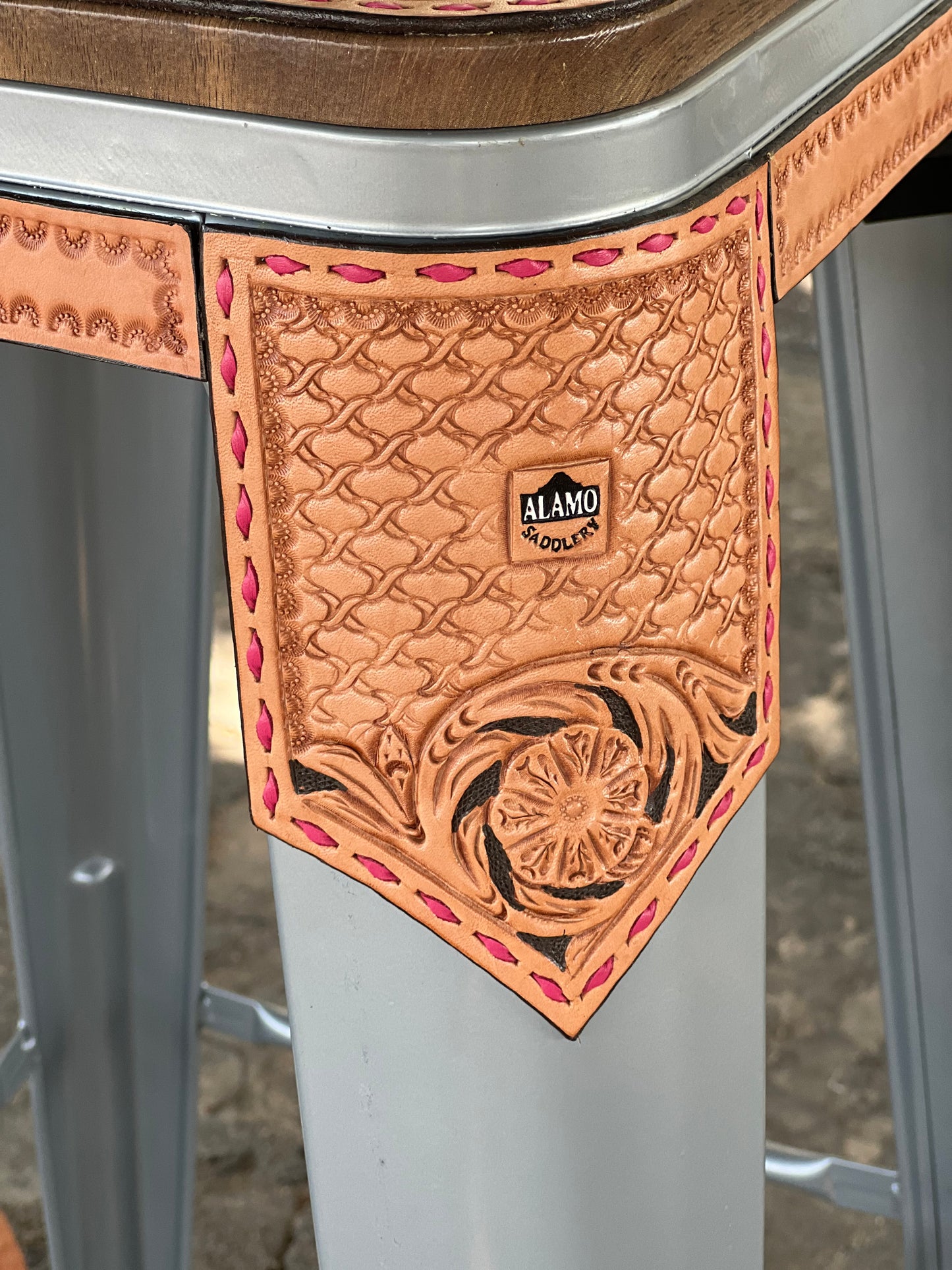 (PRE-ORDER) Full floral with Pink Buckstitch Bar Stools