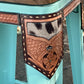 (STOCK!) SET OF 2 TURQUOISE SWIVEL  BAR STOOLS WITH COW SUEDE INLAY