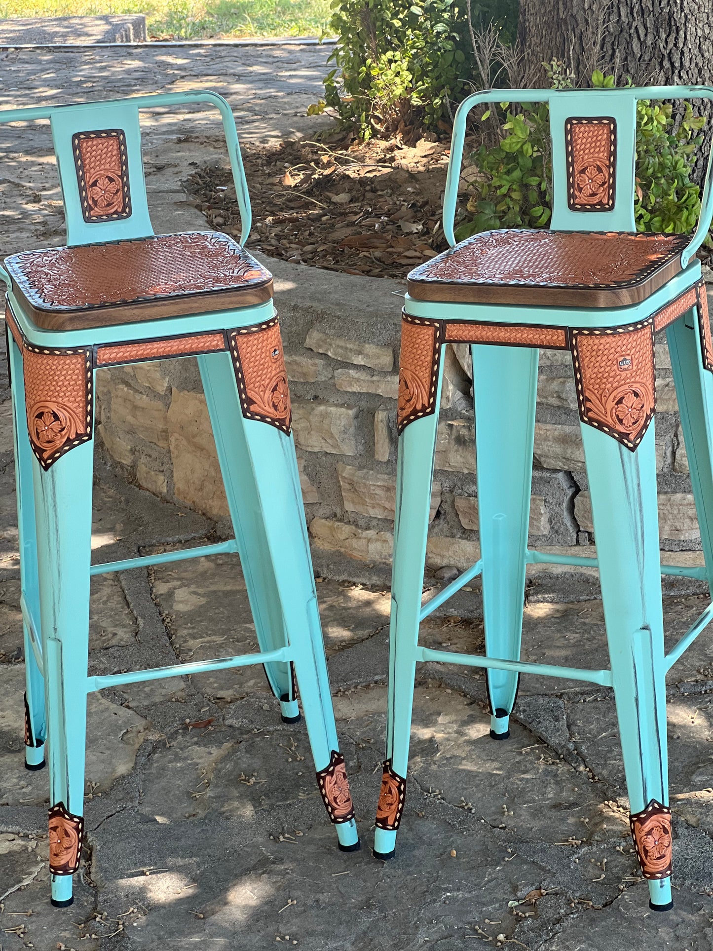 (STOCK!) SET OF 2 30" THE CINNAMON SWIVEL TURQUOISE  BAR STOOLS