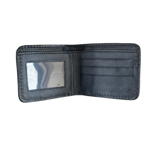 Bi-fold wallet rough out black leather with buckstitch