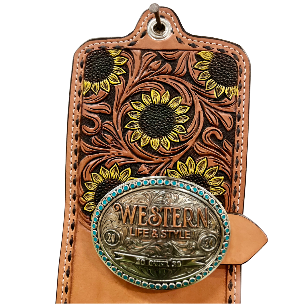 Sunflower Buckle Holder Golden Leather w/ Buckstitch