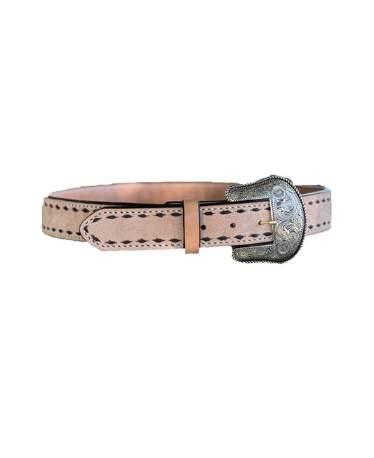 1.5" Straight TBS belt rough out golden leather w/ buckstitch