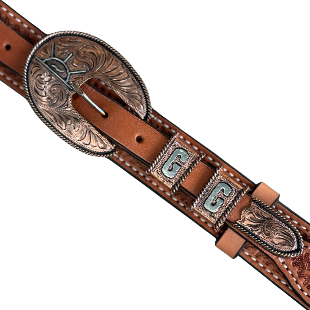 Custom 4-Piece Buckle Set with Ranger Belt (Basket Tooled) (COPPER Custom 4-Piece Buckle Set with Ranger Belt (Basket Tooled) (COPPER