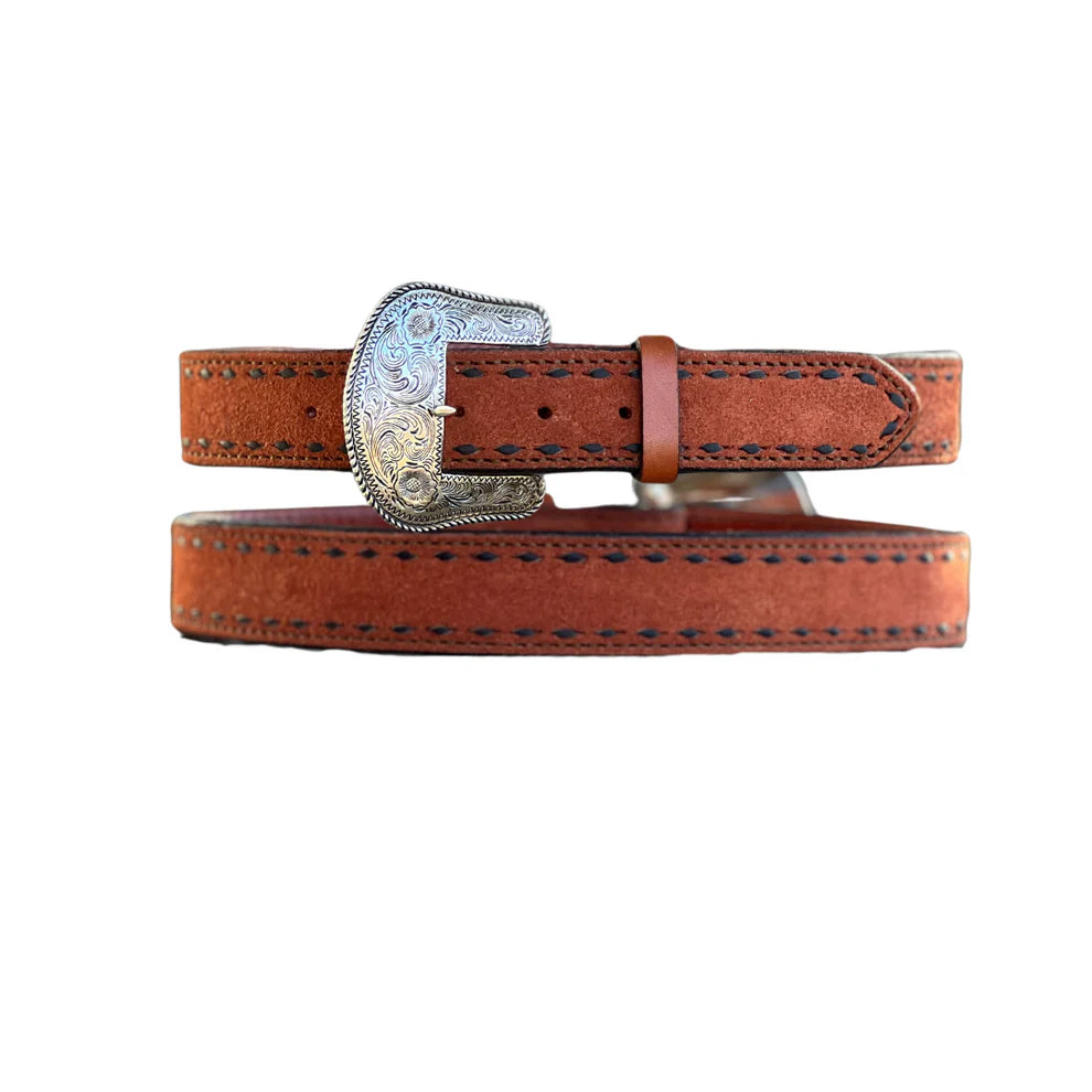 1.5" Straight TBS Belt Rough-out Toast Leather w/ Buckstitch