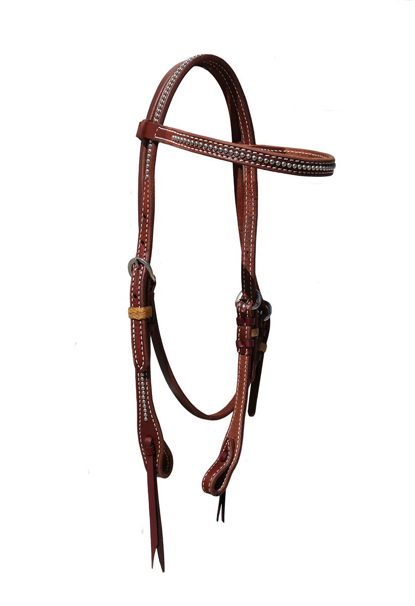 2030-HP 1/2" Straight browband headstall oiled harness leather rawhide loops and SS spots