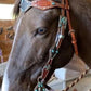 2046-GE 2-1/2" Diamond browband headstall golden leather geo tooled graphite elephant overlay with stones, crystals, and spots