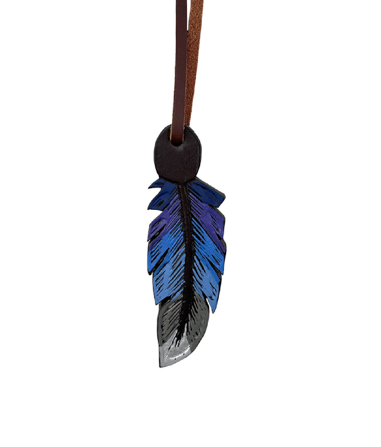 108-FEATHER Charm chocolate leather multicolored feather