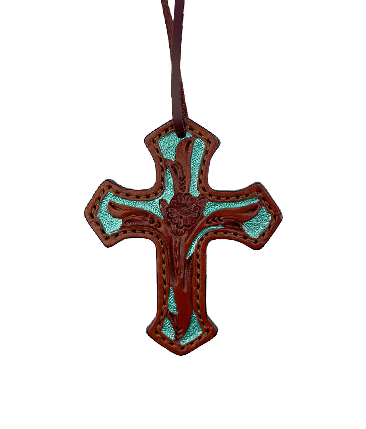 108-FT Cross toast leather floral tooled with background paint