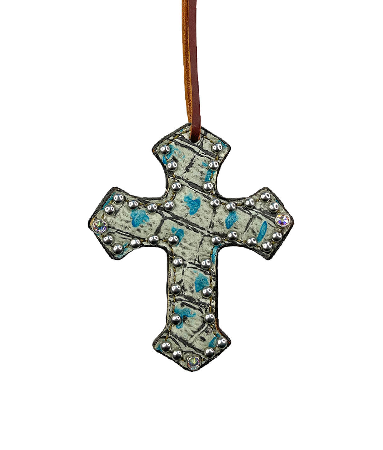 Cross chocolate leather turquoise gator overlay with Swarovski crystals and SS spots.