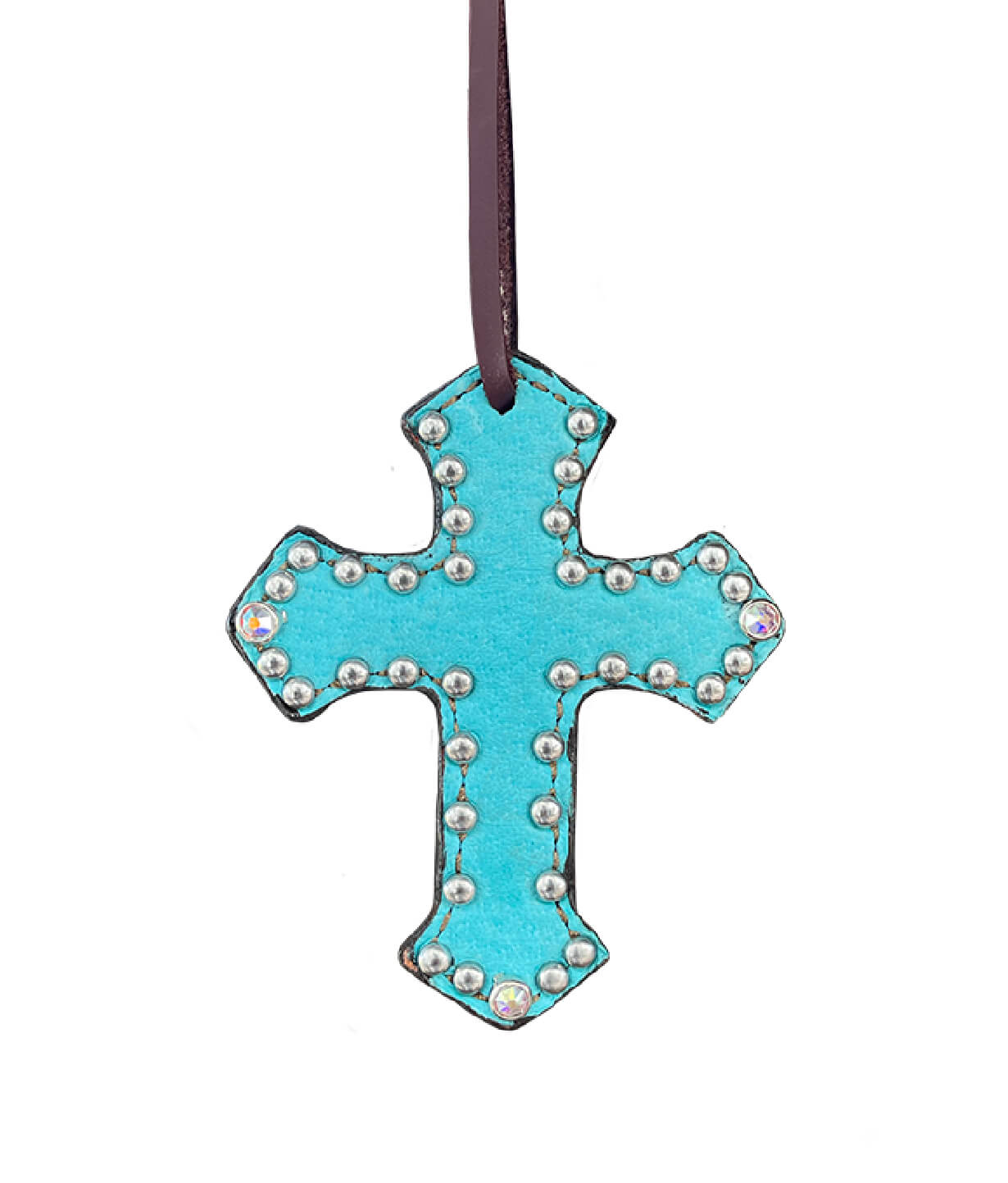 Cross toast leather turquoise marble overlay with Swarovski crystals and SS spots.