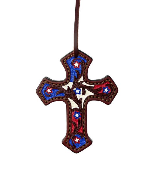 108-USA Cross toast leather combo AA and star tooling with background paint