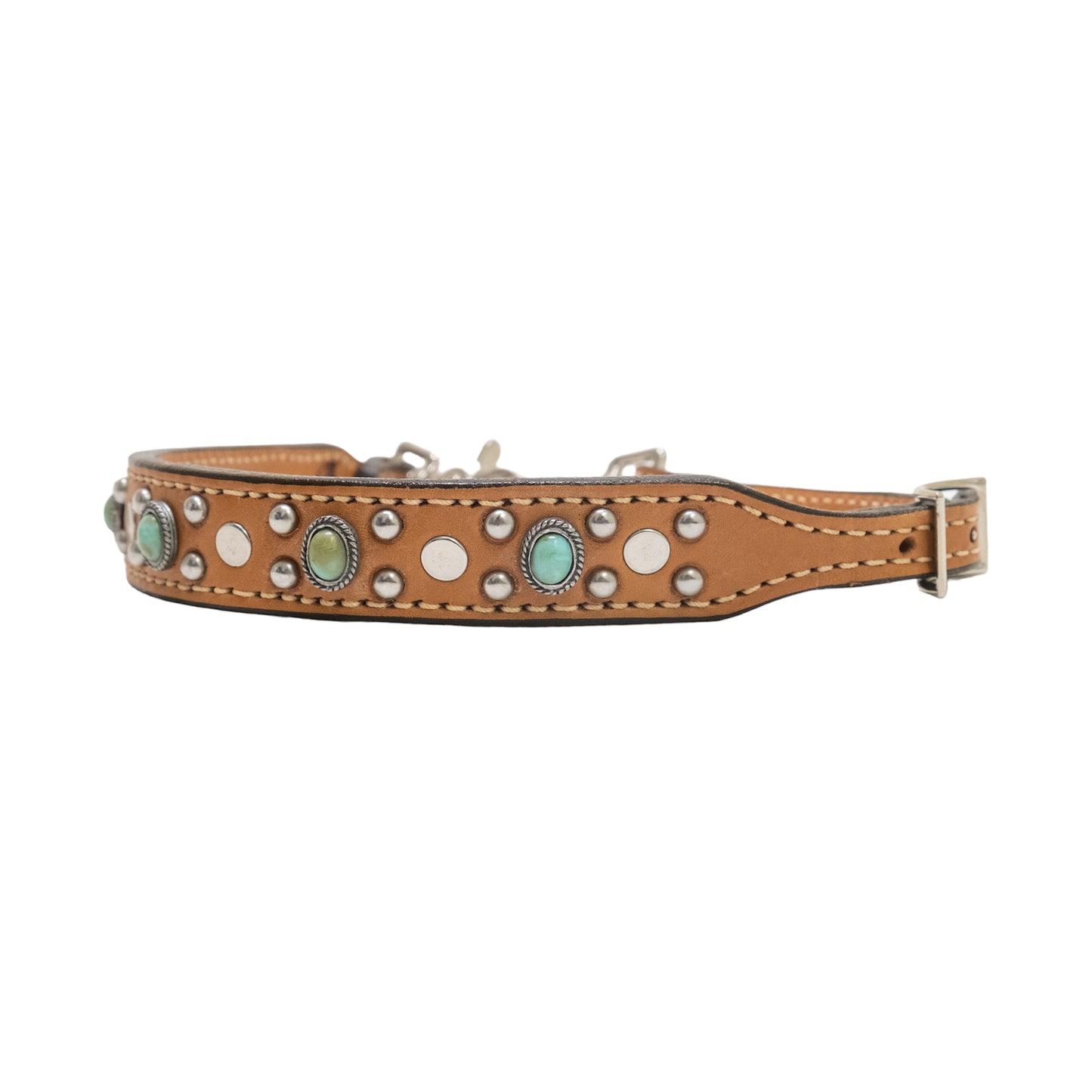 Wither strap rough out golden leather with turquoise stones and SS spots.