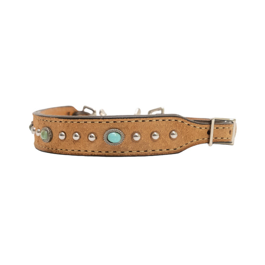 Wither strap rough out golden leather with turquoise stones and SS spots.