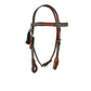 1/2" Straight browband headstall toast leather natural and black rawhide braiding with black tassels.