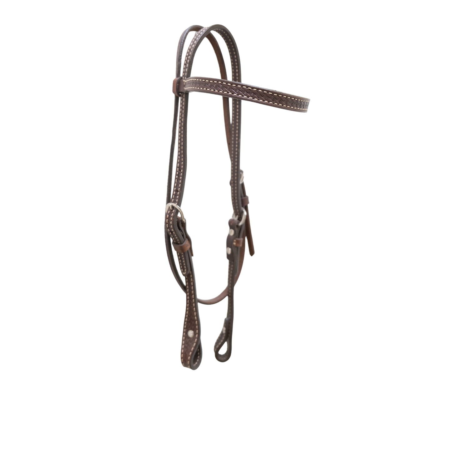 1/2" Straight browband headstall chocolate leather basket tooled.
