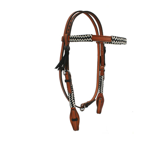 2015-CHW 1/2" Straight broadband headstall toast leather rawhide braiding with tassels