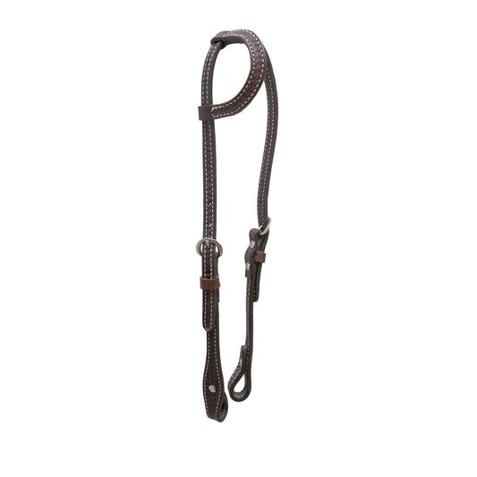  5/8" Flat one ear headstall chocolate leather basket tooled.