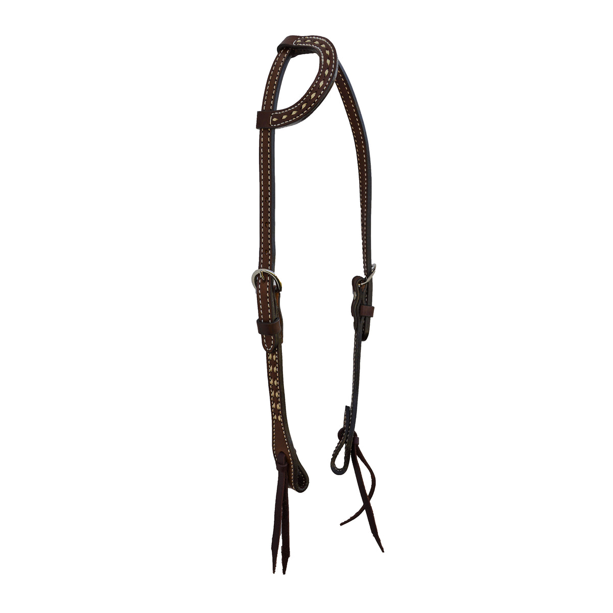 5/8" Flat one ear headstall toast leather with rawhide buckstitch. 