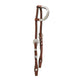 5/8" Flat one ear headstall toast leather basket tooled with silver.