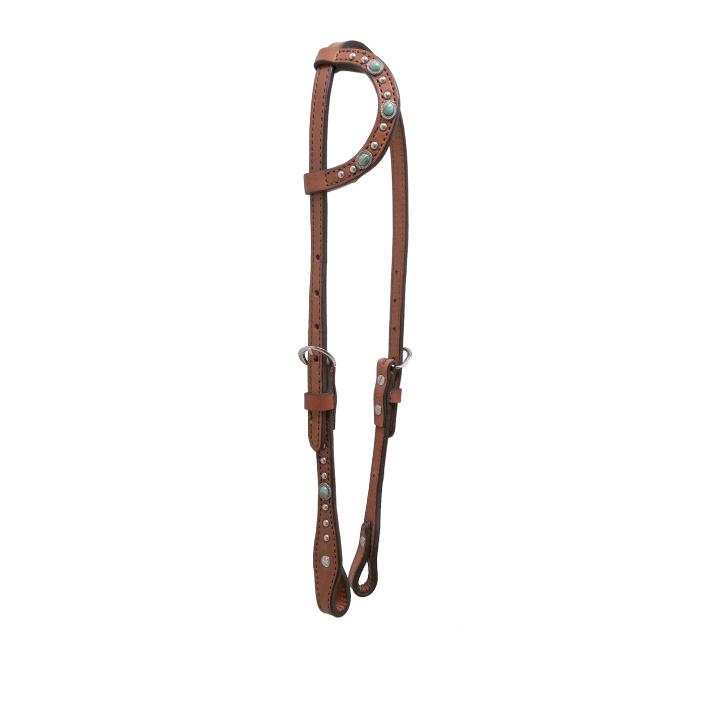 5/8" Flat one ear headstall rough out toast leather with turquoise stones and SS spots.
